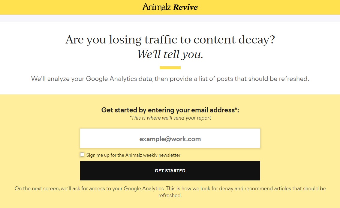 Animalz Revive screenshot for search engine rankings